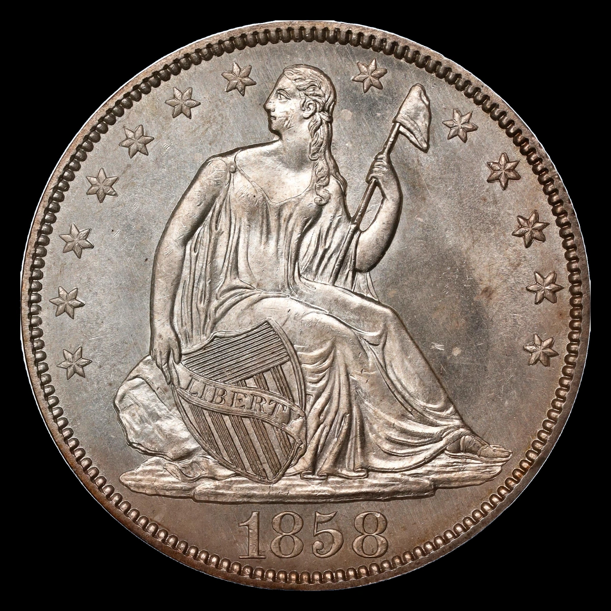 1858 Liberty Seated Half Dollar: Doubled Die Obverse