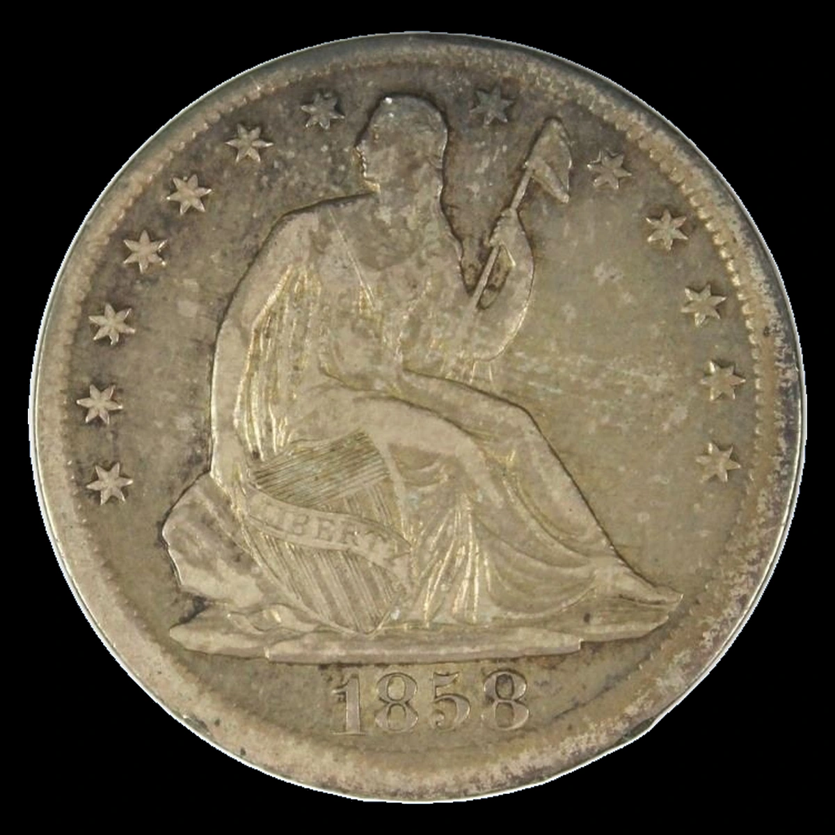 1858 Liberty Seated Half Dollar: Partial Collar