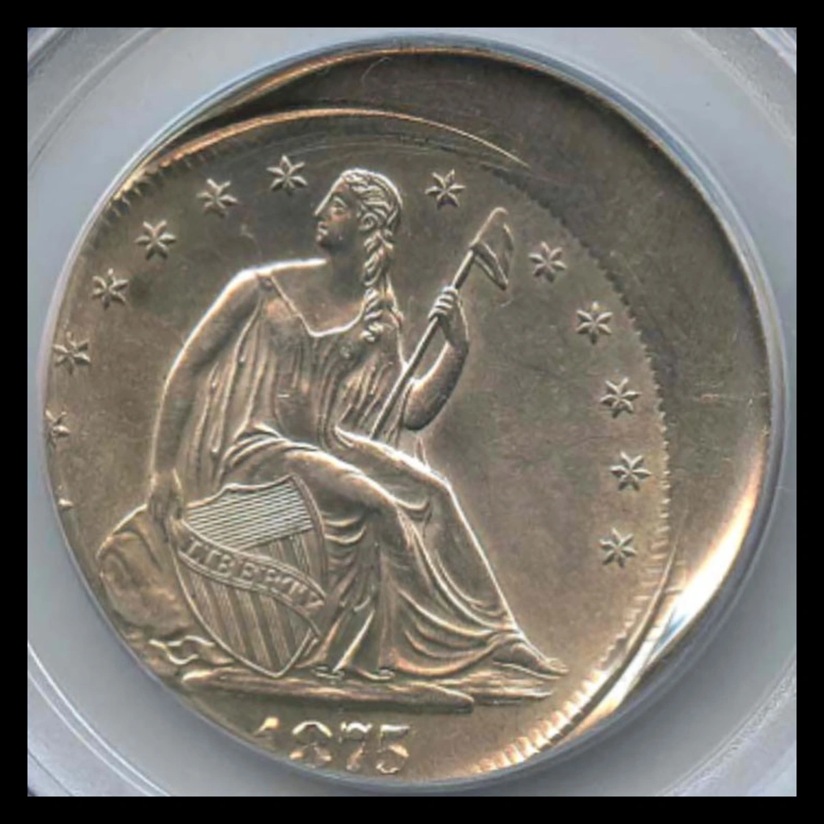 1875 Liberty Seated Half Dollar: Off Center Strike