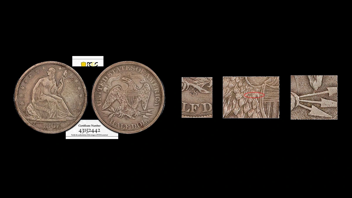 1867 Half Dollar Errors — error coin photographs