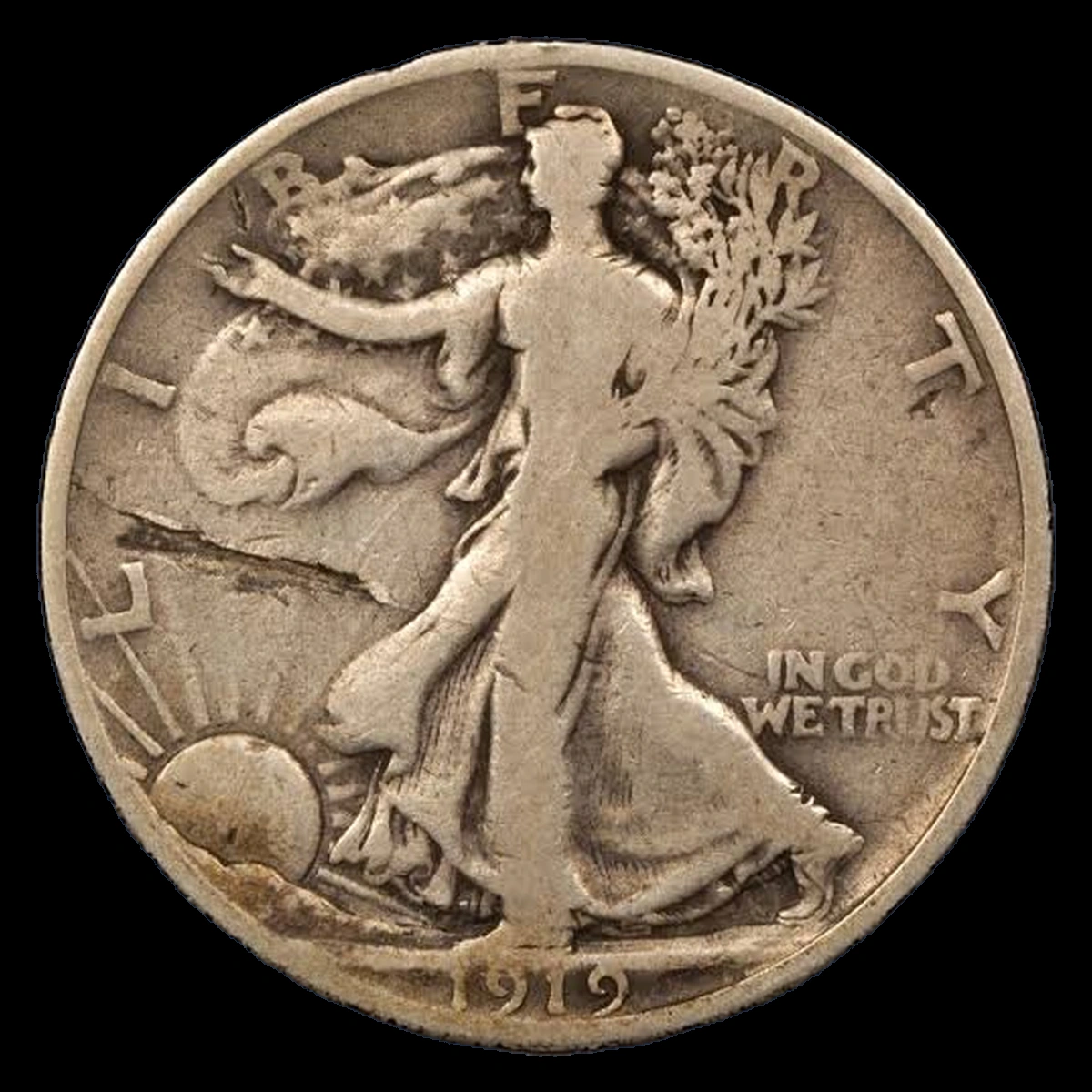 1919 Walking Liberty Half Dollar: Lamination / Split Planchet