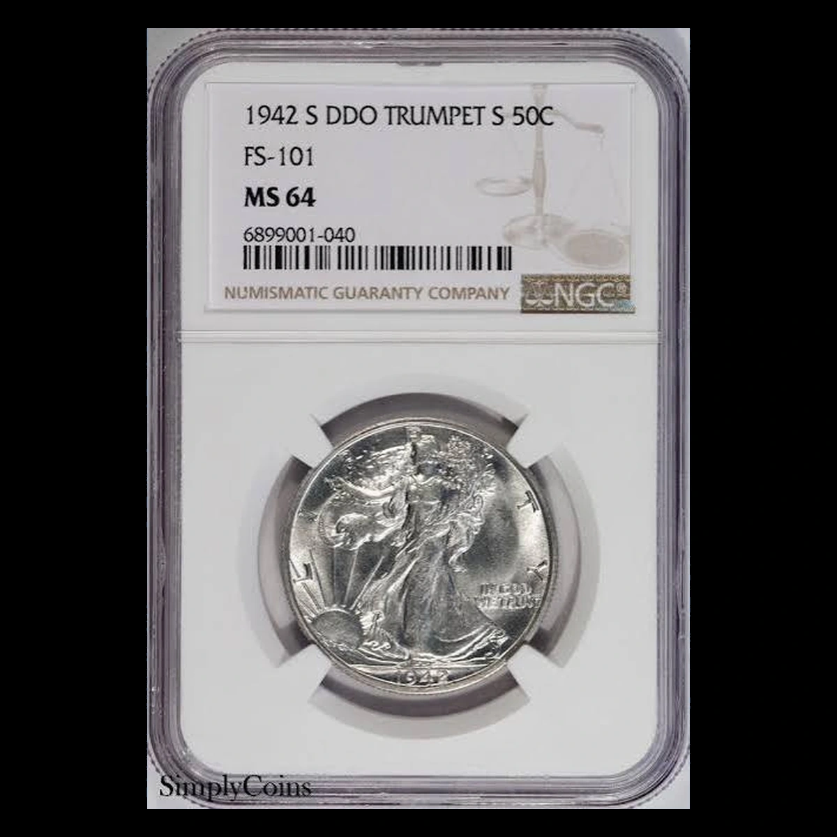 1942 Walking Liberty Half Dollar: Doubled Die Obverse