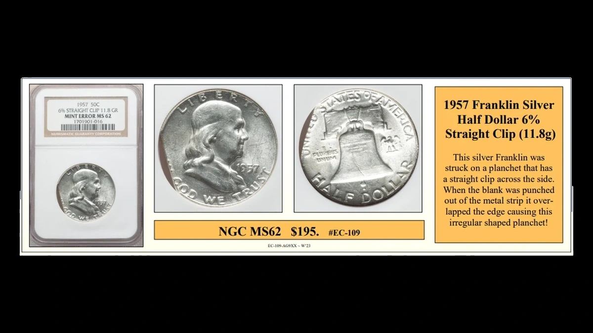 1957 Franklin Half Dollar: Clipped Planchet