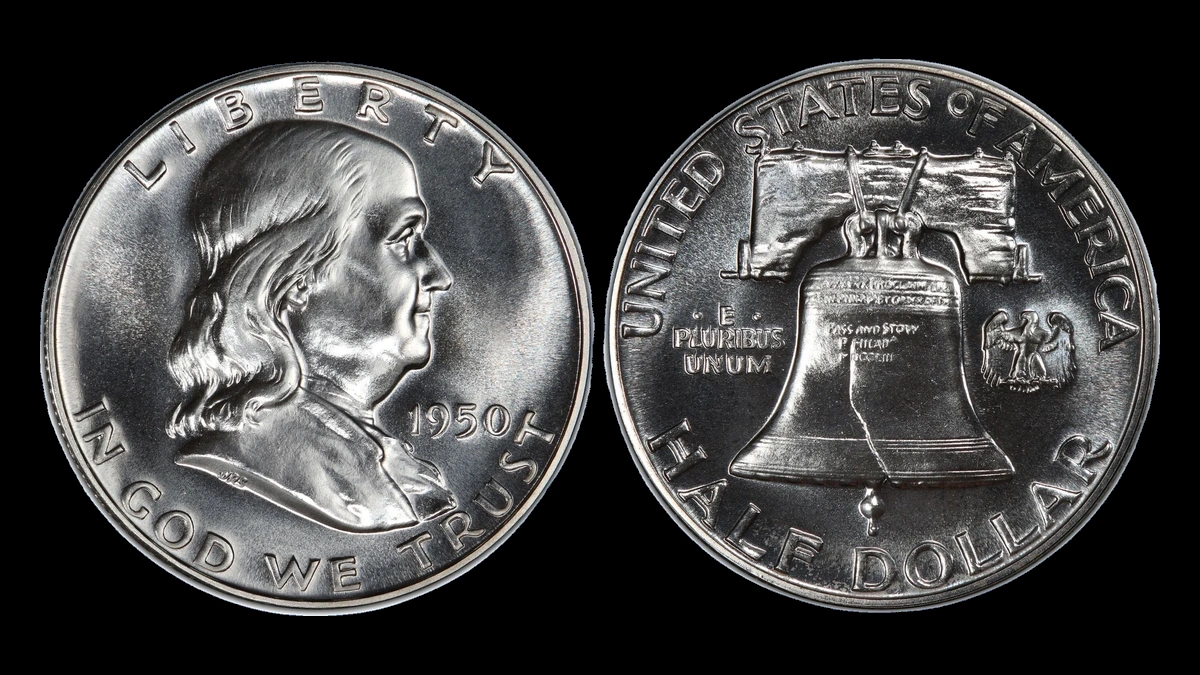 1950 Franklin Half Dollar: proof quadrupled die obverse