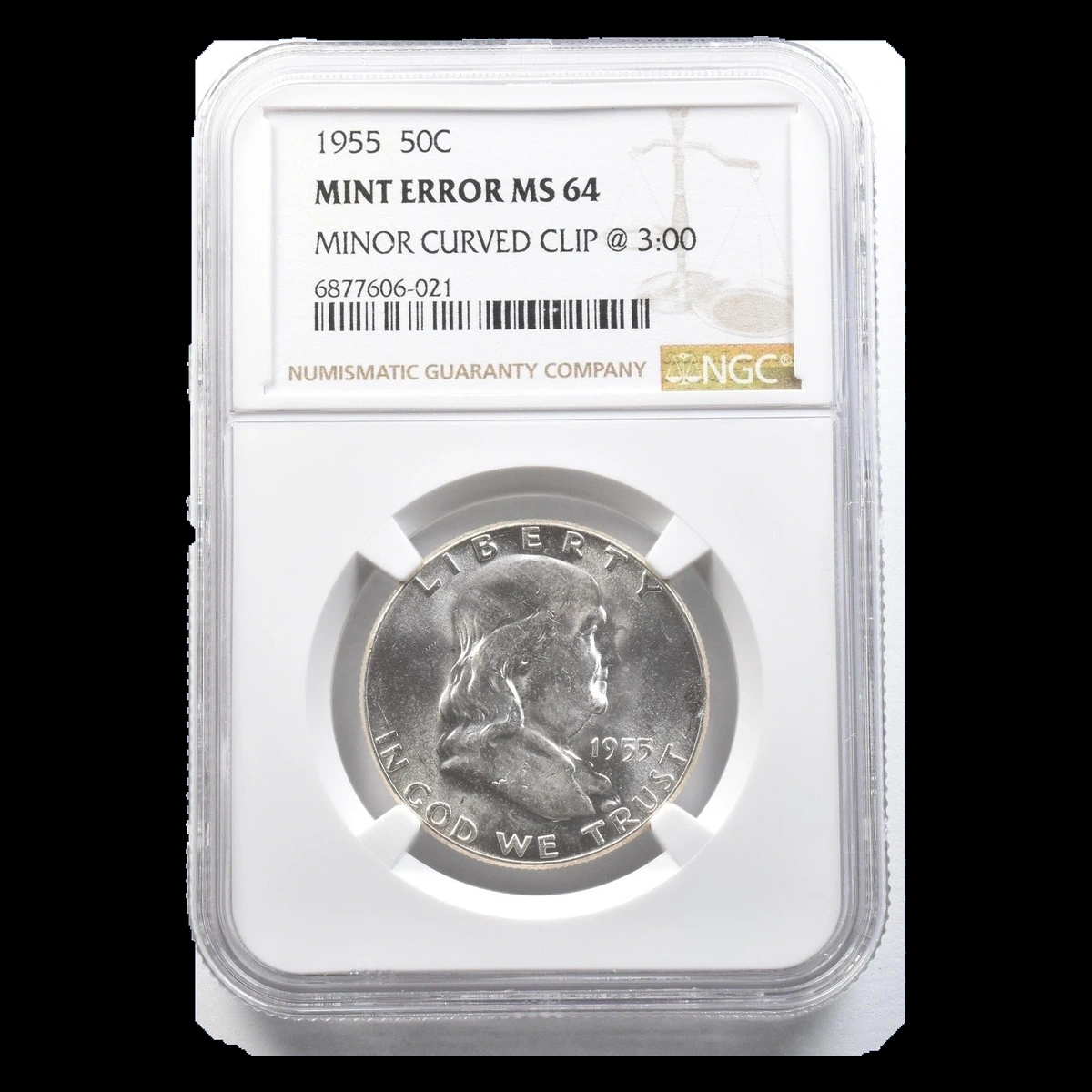 1955 Franklin Half Dollar: Clipped Planchet