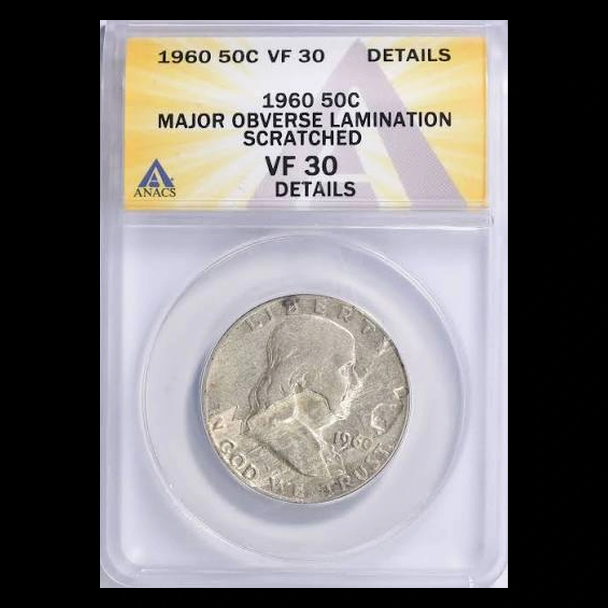 1960 Franklin Half Dollar: Lamination / Split Planchet