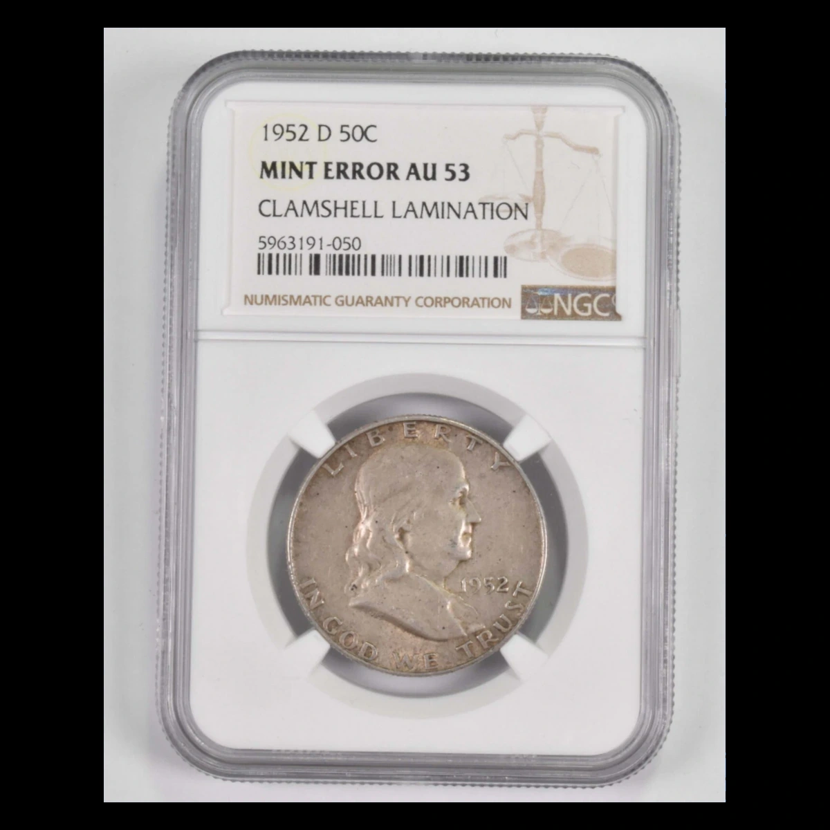 1952 Franklin Half Dollar: Lamination / Split Planchet