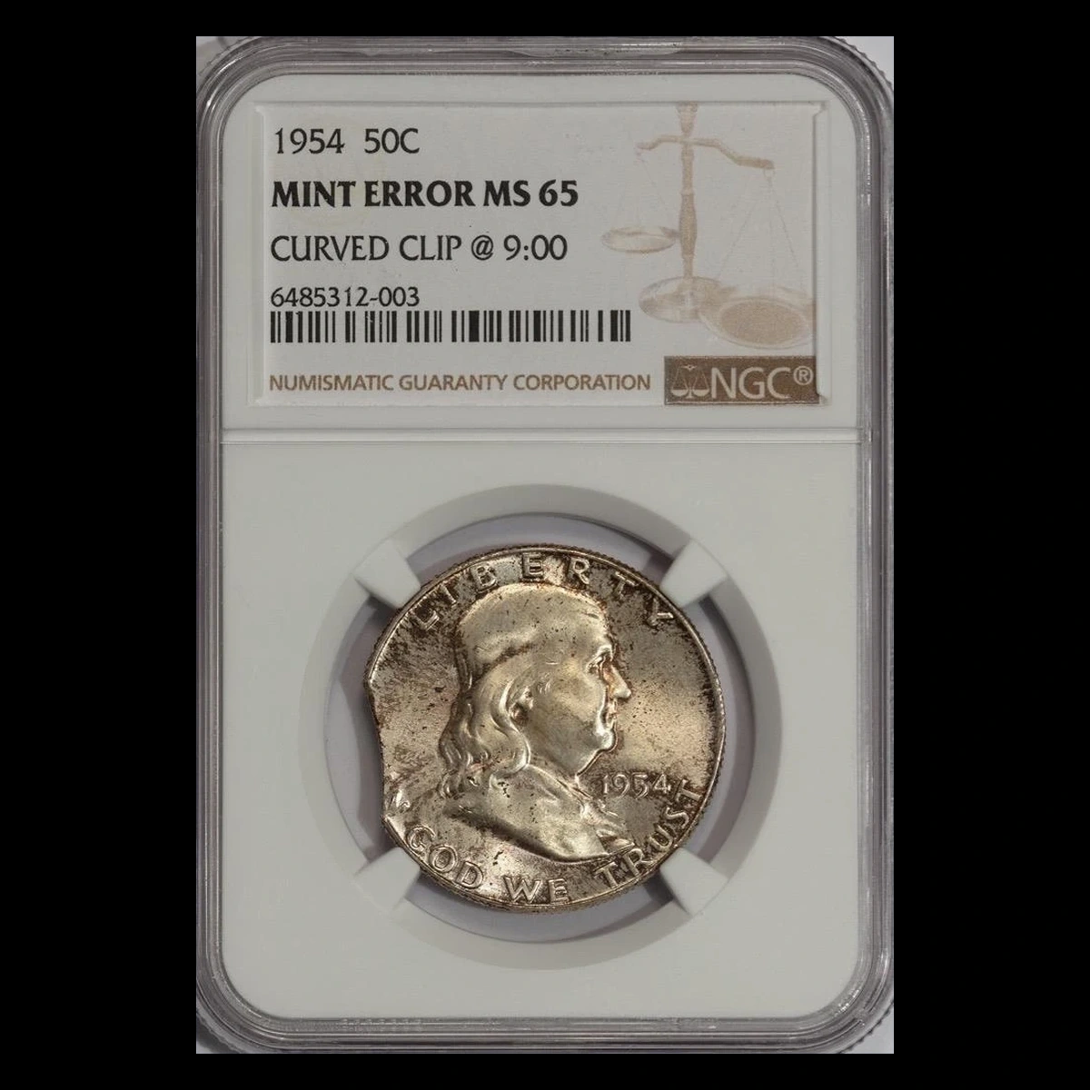 1954 Franklin Half Dollar: Clipped Planchet