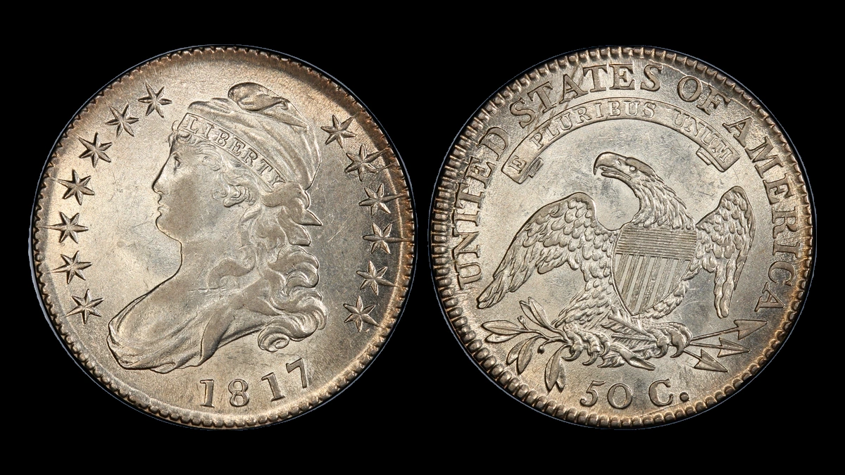 1817 Capped Bust Half Dollar: Die Crack / Die Chip