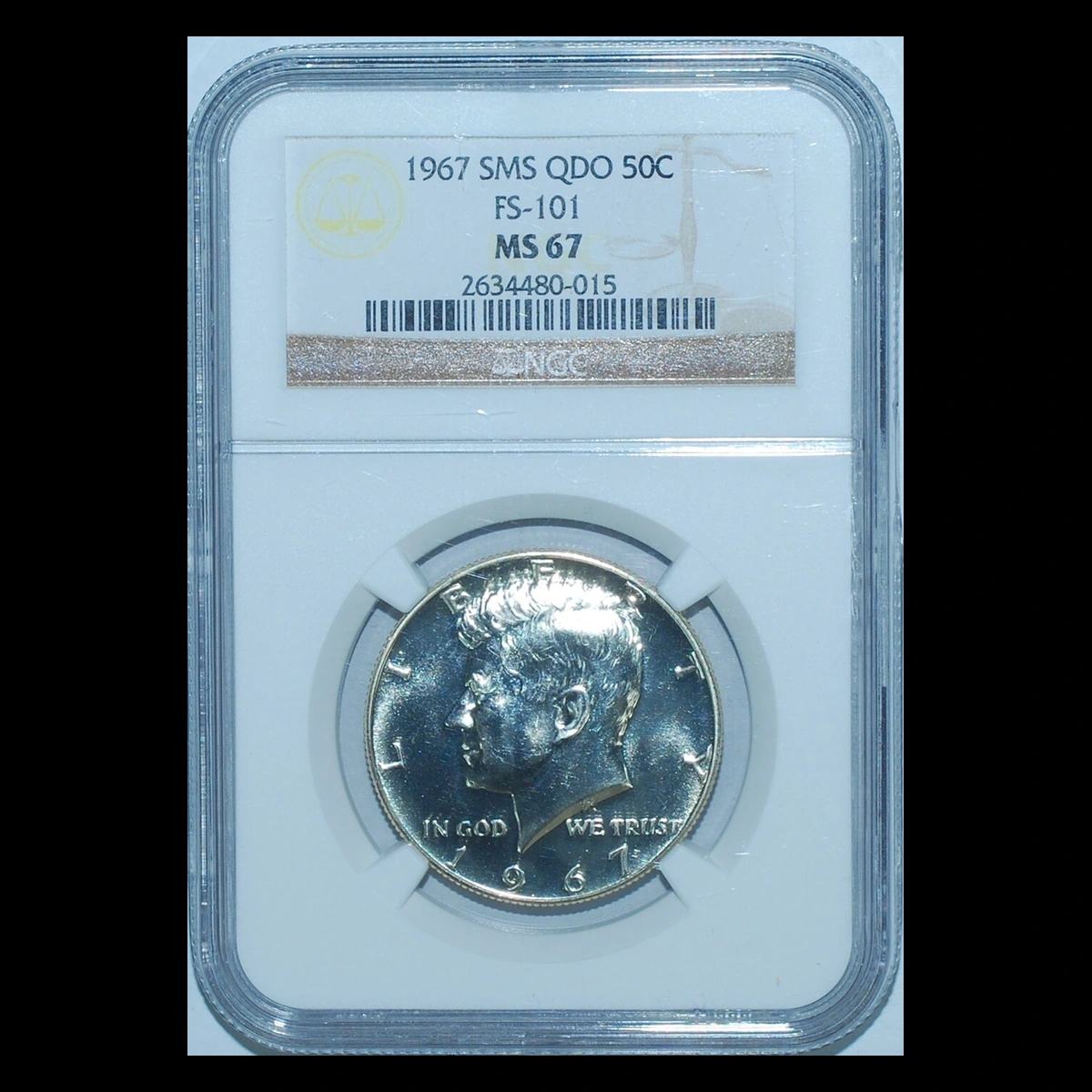 1967 Kennedy Half Dollar: Strong Obverse Doubling on SMS