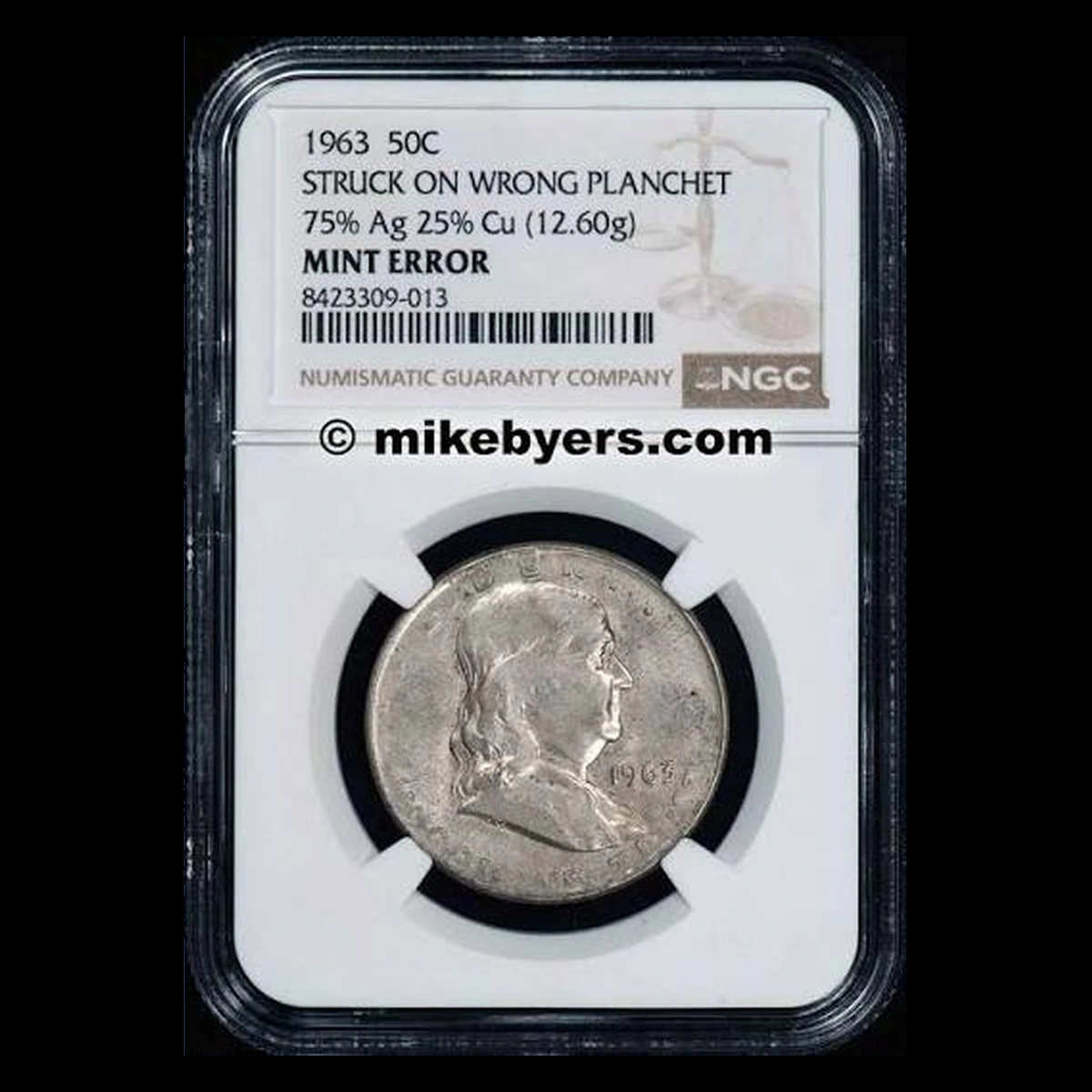 1963 Franklin Half Dollar: Wrong Planchet / Off-Metal Strike