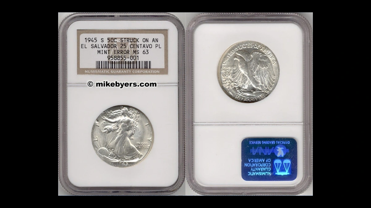 1945 Walking Liberty Half Dollar: Wrong Planchet / Off-Metal Strike