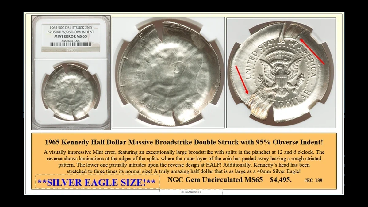 1965 Kennedy Half Dollar: Double Strike with Broadstrike