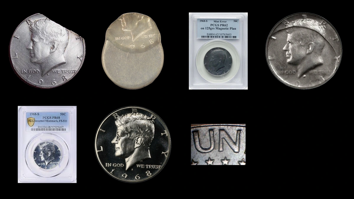 1968 Half Dollar Errors — error coin photographs