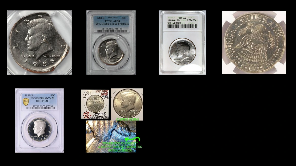 1988 Half Dollar Errors — error coin photographs