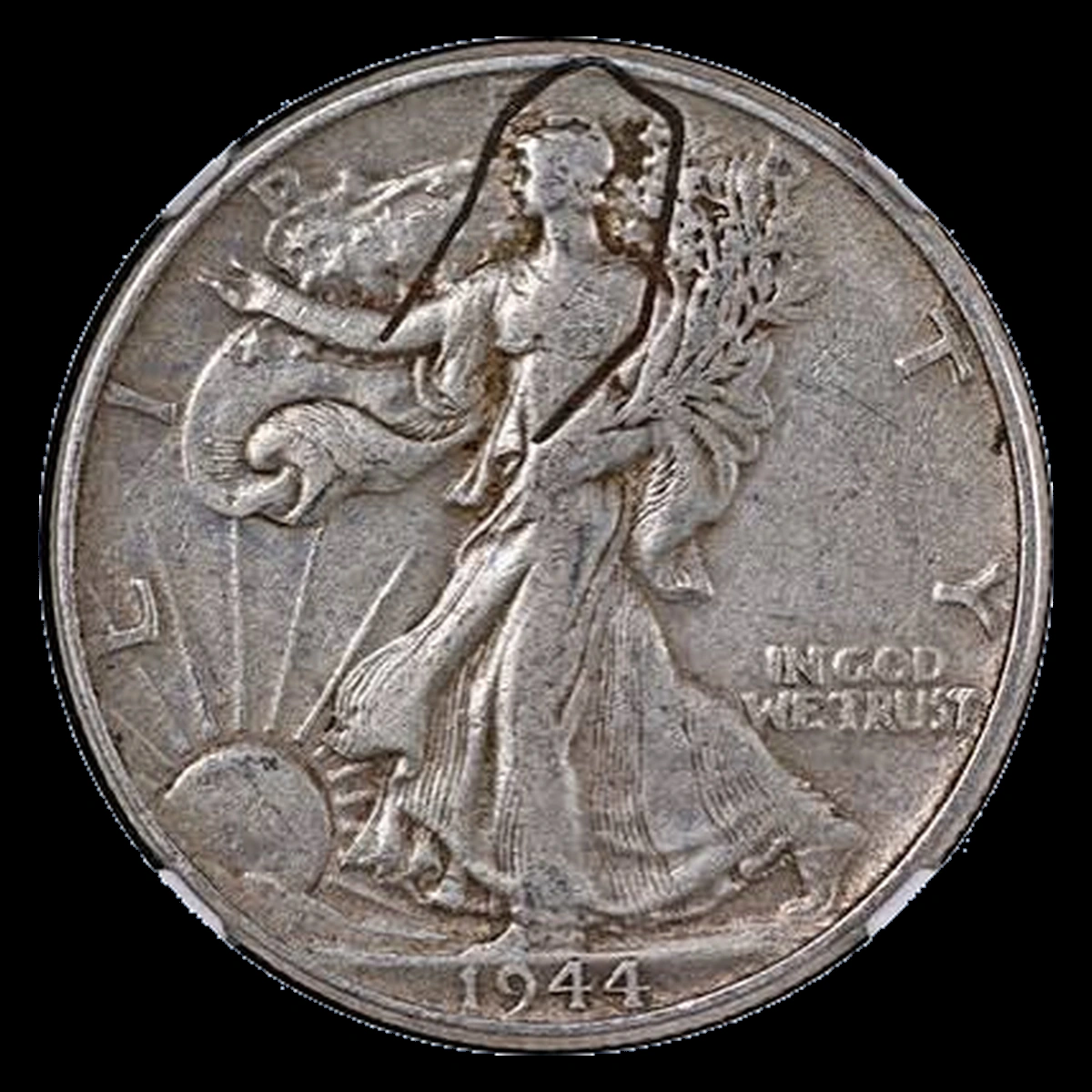 1944 Walking Liberty Half Dollar: Struck Through