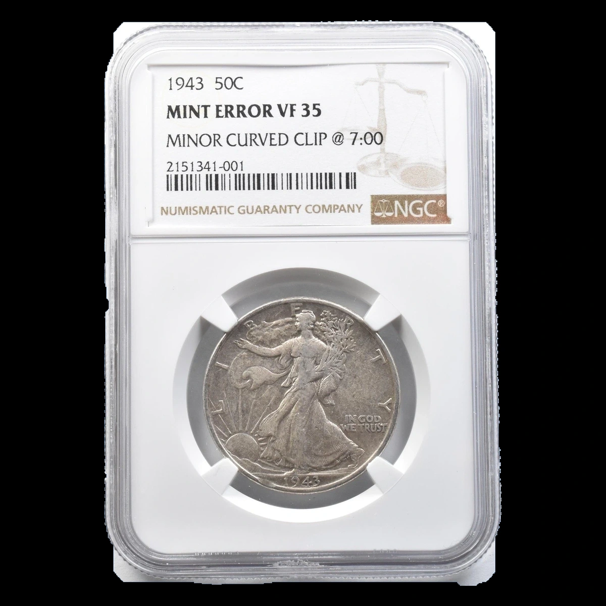 1943 Walking Liberty Half Dollar: Clipped Planchet