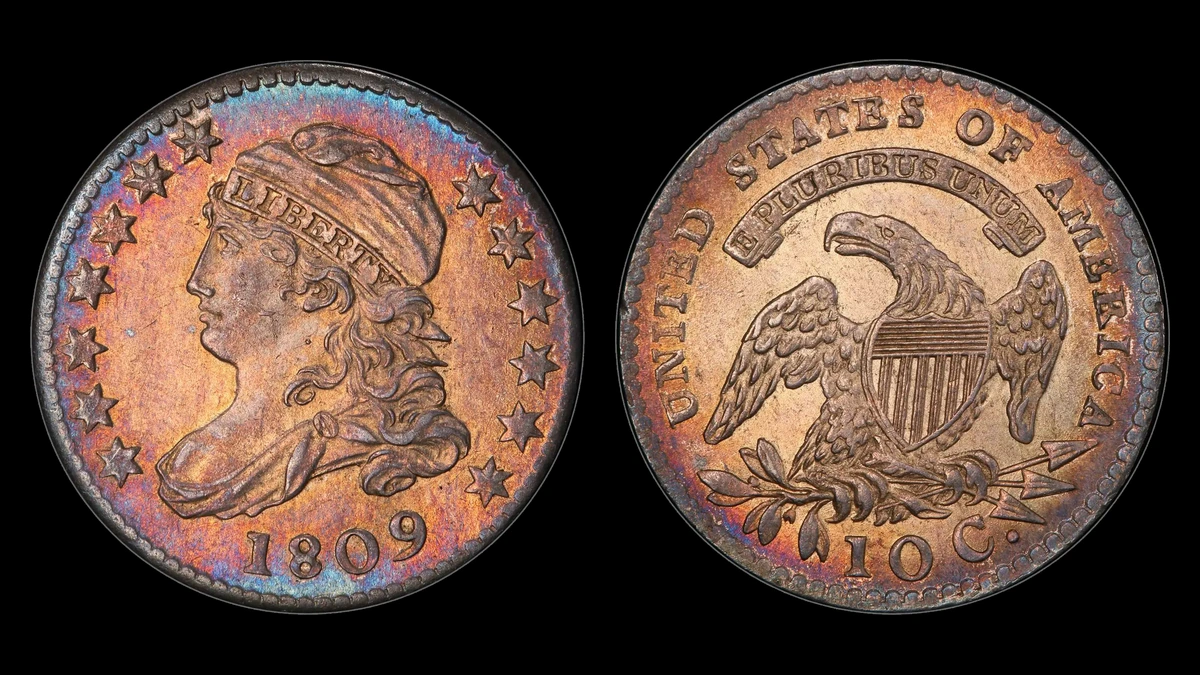 1809 Capped Bust Dime, obverse and reverse