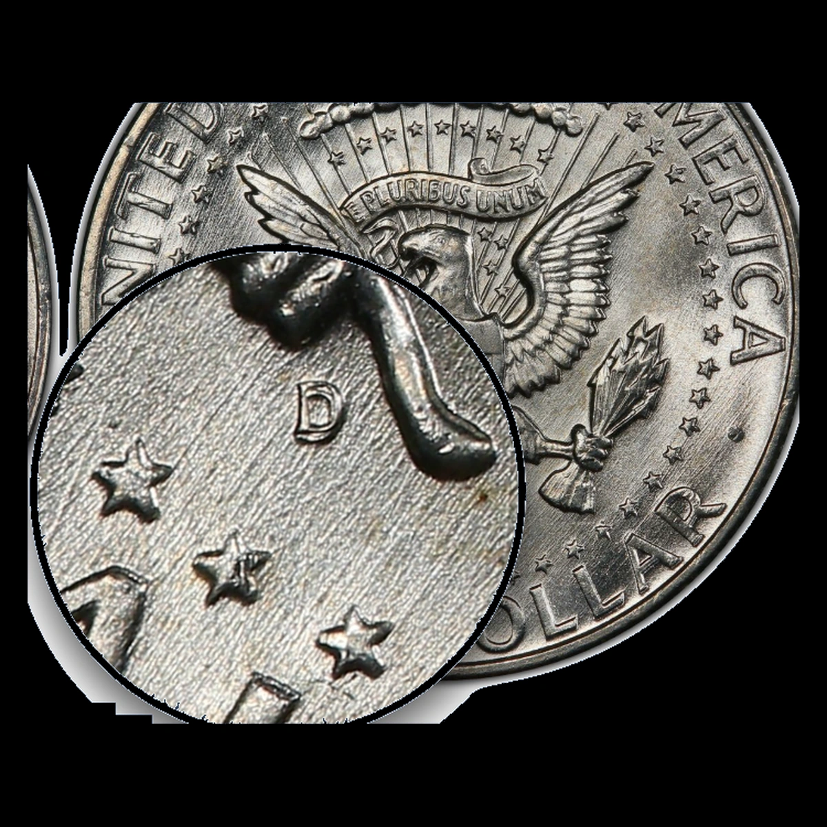 1964 Kennedy Half Dollar: Repunched Mintmark