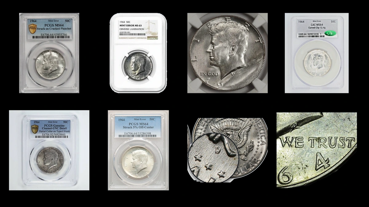 1964 Half Dollar Errors — error coin photographs
