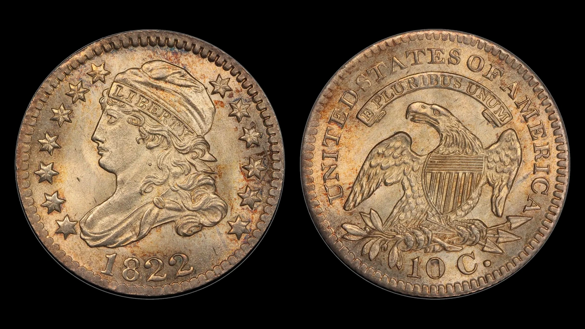 1822 Capped Bust Dime, obverse and reverse