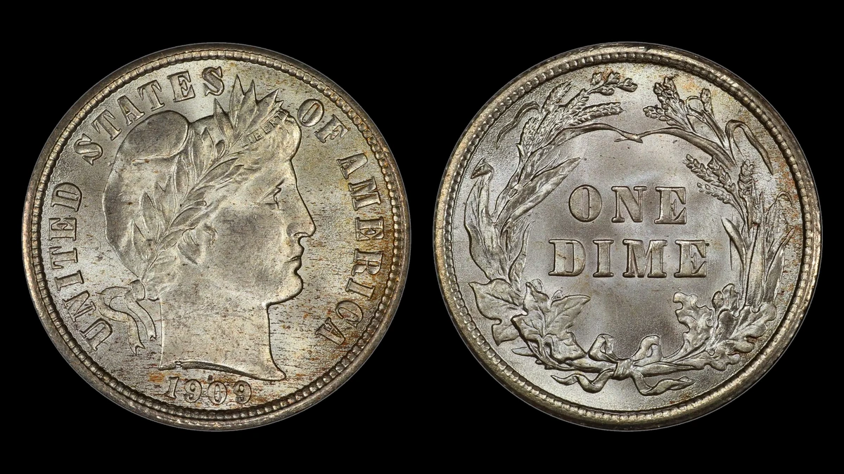 1909 Barber Dime, obverse and reverse