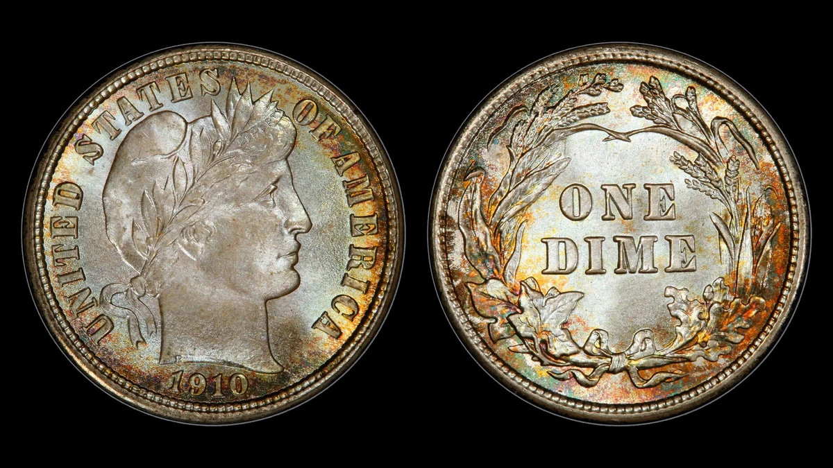 1910 Barber Dime, obverse and reverse