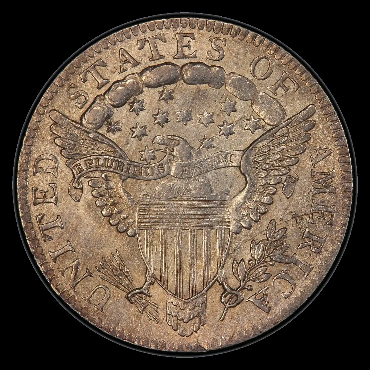 1801 Draped Bust dime with branching die cracks across the back