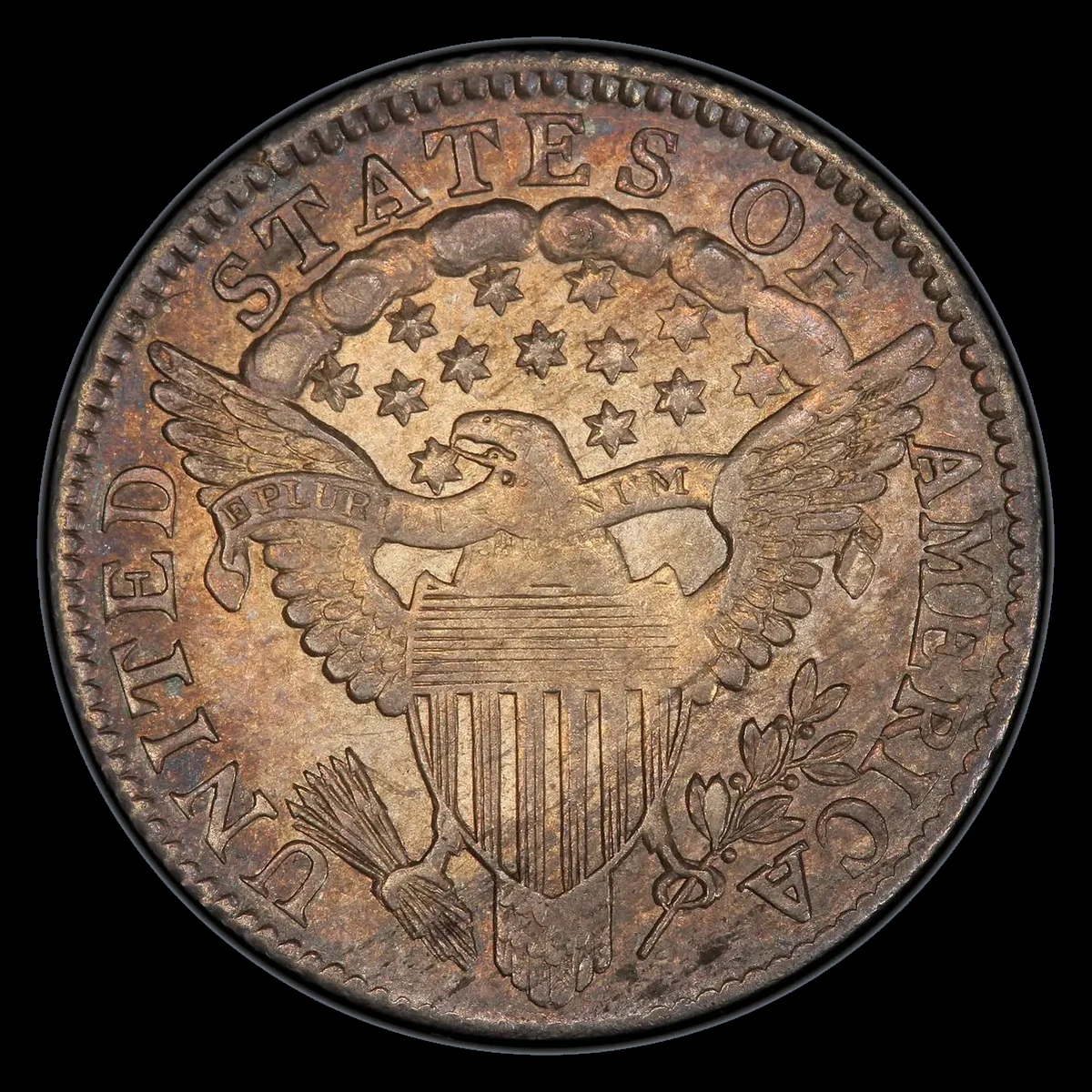 1802 Draped Bust dime with several die cracks across the back