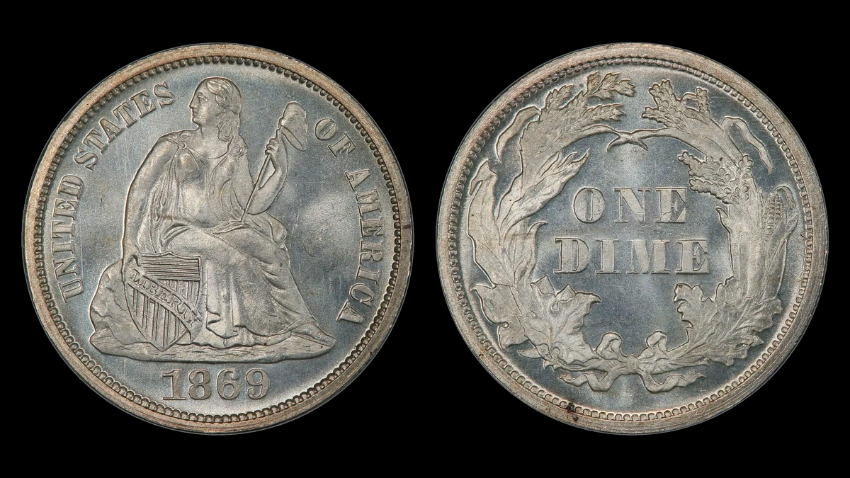 1869 Liberty Seated Dime, obverse and reverse