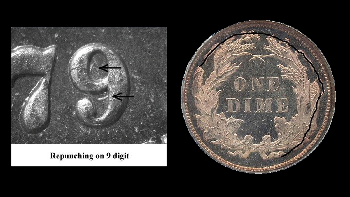 1879 Dime Errors — error coin photographs