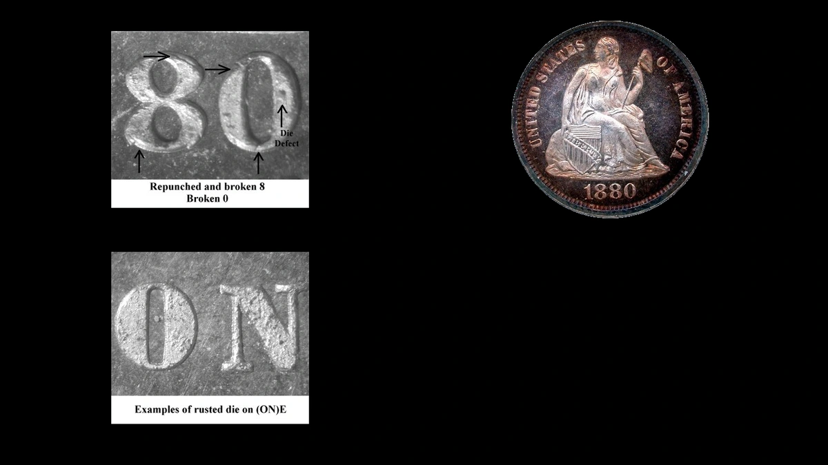 1880 Dime Errors — error coin photographs