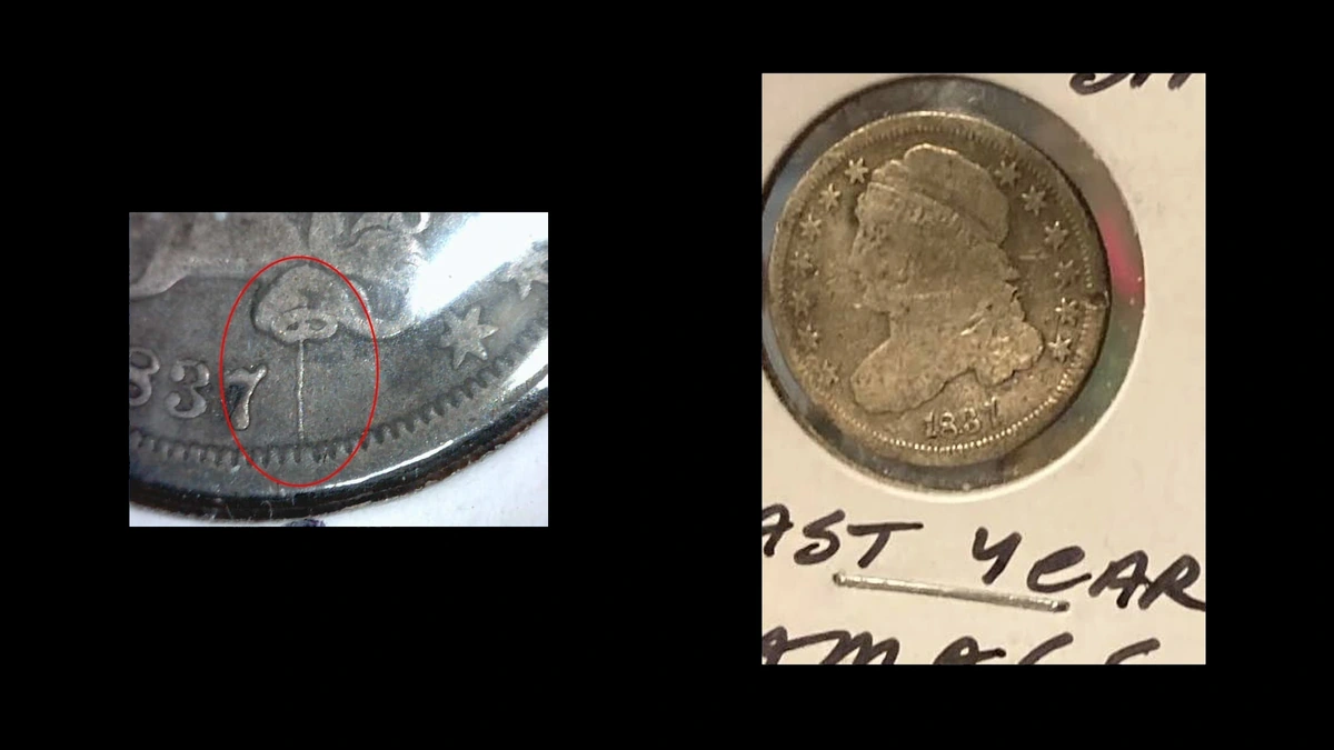 1837 Capped Bust Dime Errors — error coin photographs