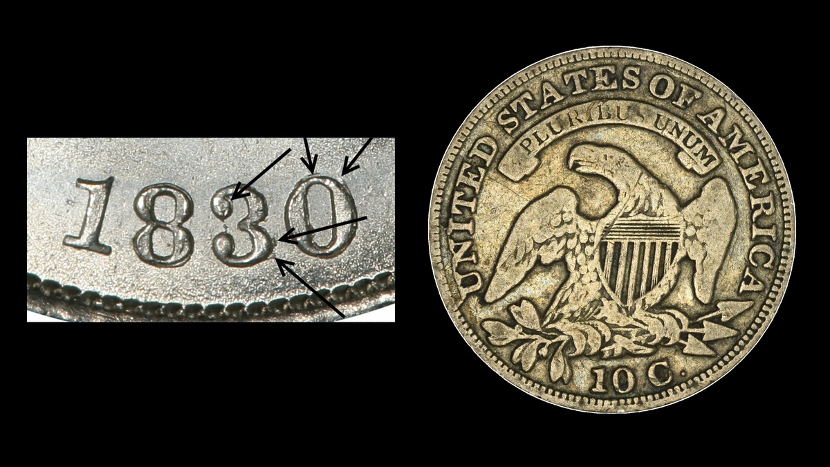 1830 Dime Errors — error coin photographs