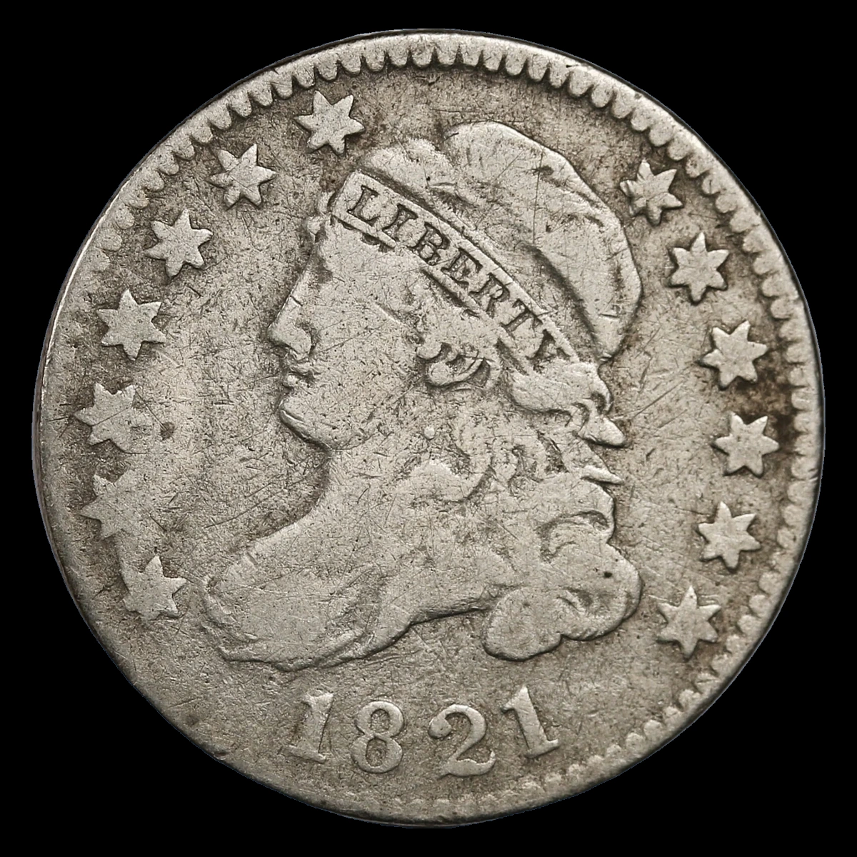 1821 Capped Bust Dime: Die Crack / Die Chip