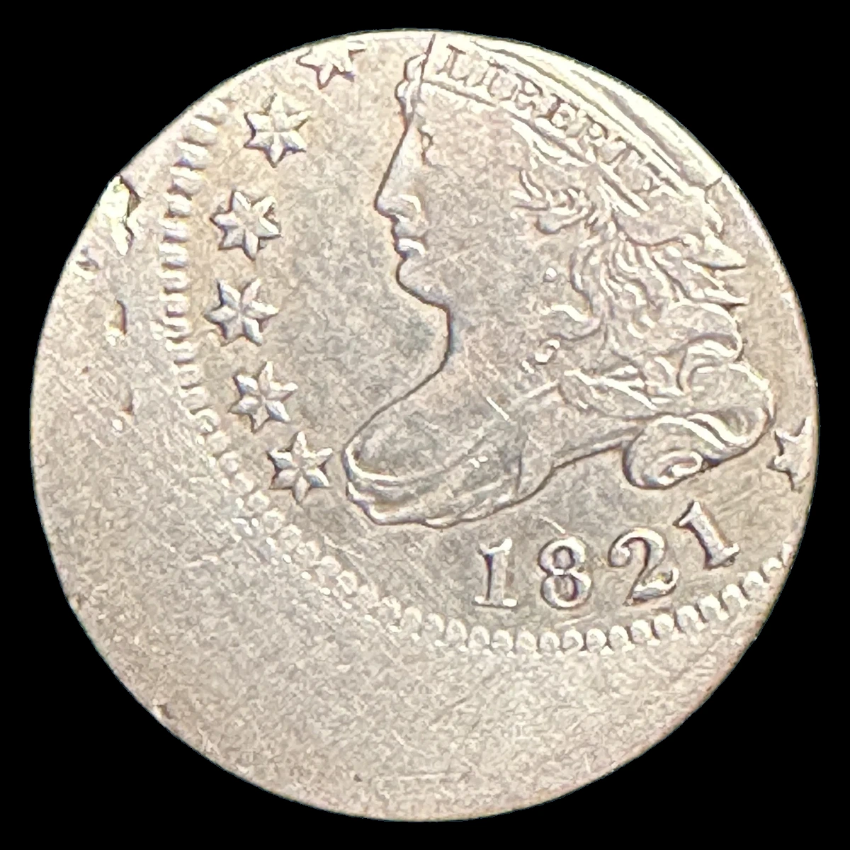 1821 Capped Bust Dime: Off Center Strike