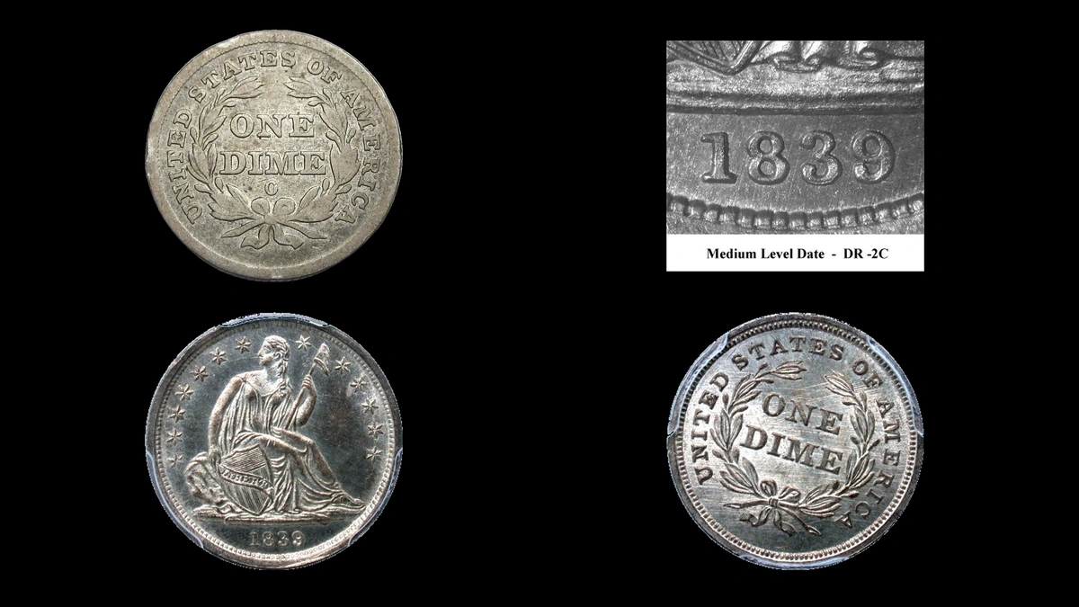 1839 Dime Errors — error coin photographs
