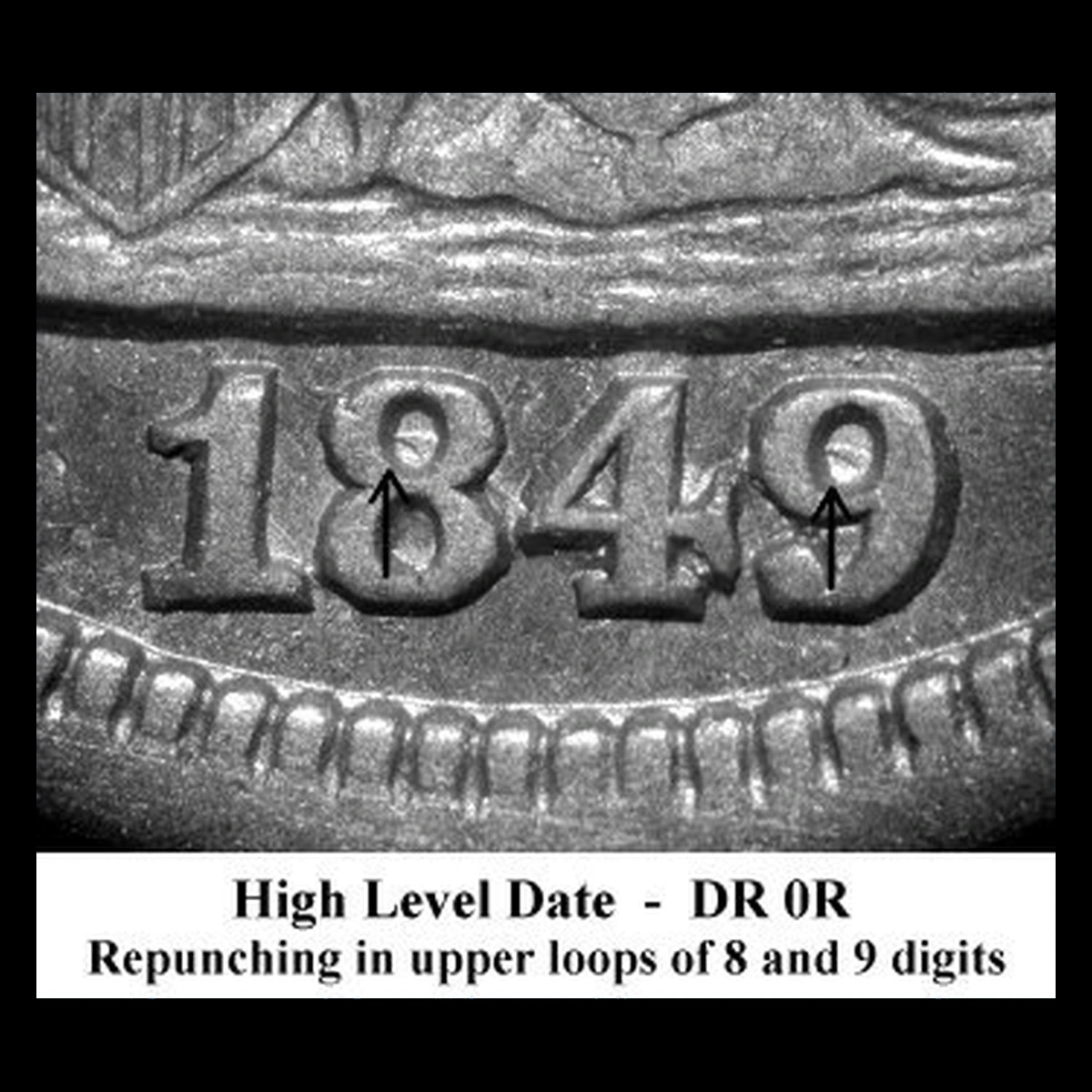 1849 Liberty Seated Dime: Repunched Date