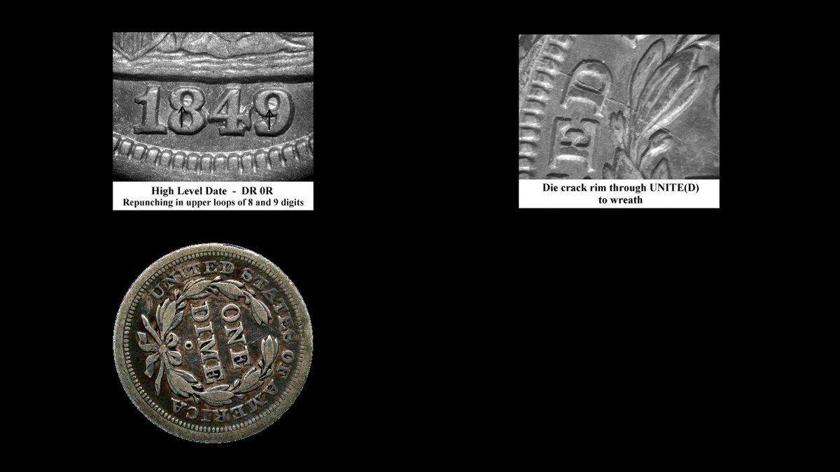 1849 Dime Errors — error coin photographs