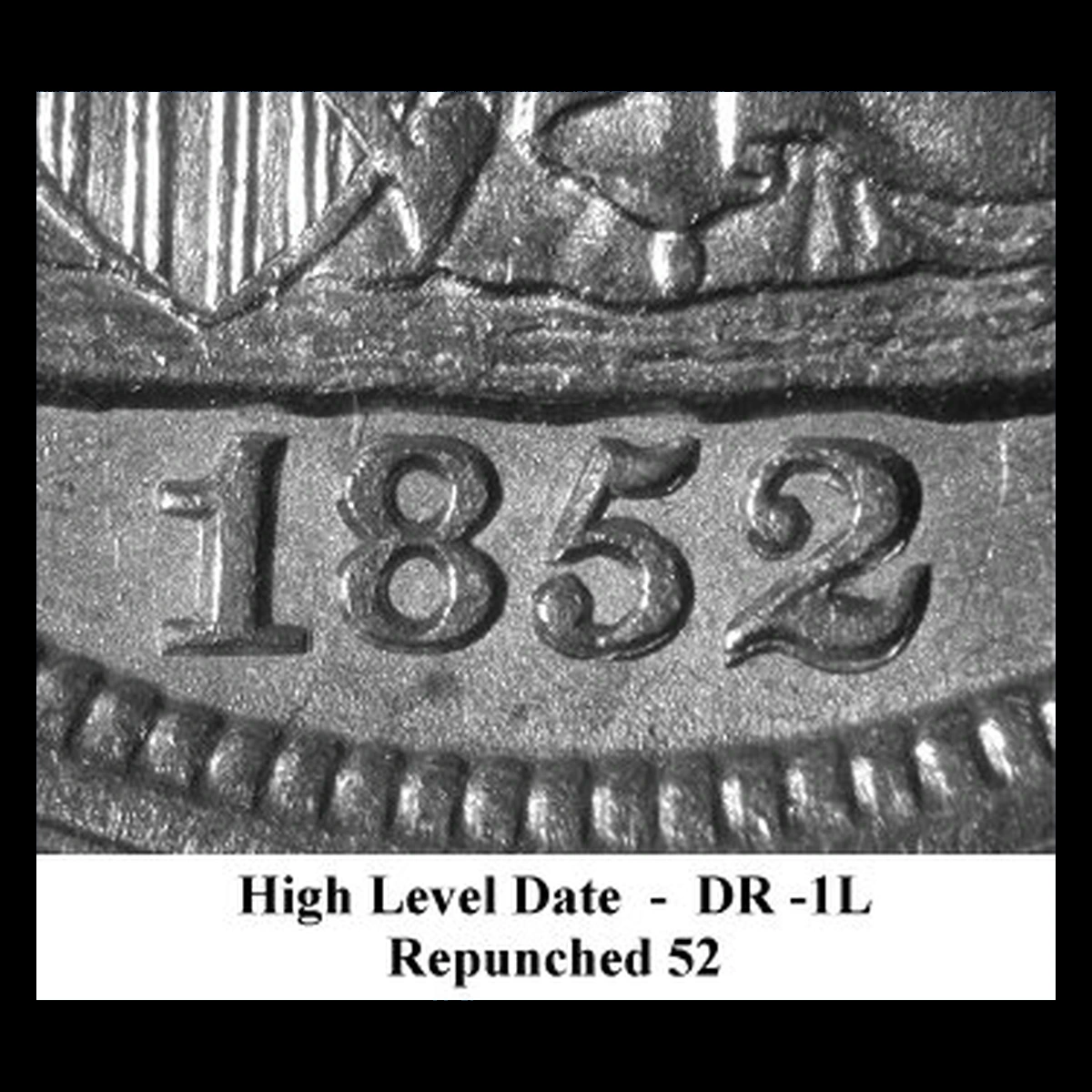1852 Liberty Seated Dime: Repunched Date