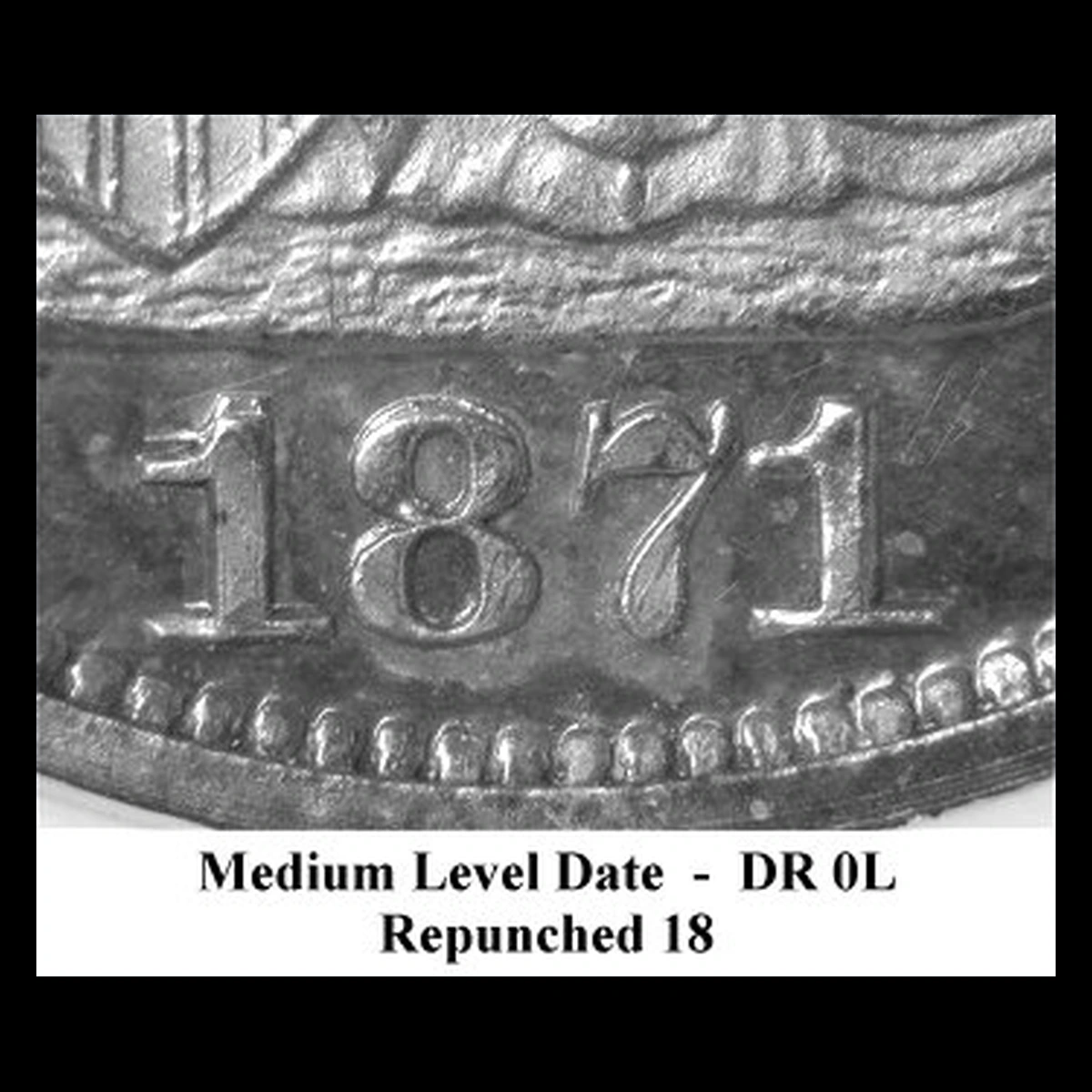 1871 Liberty Seated Dime: Repunched Date