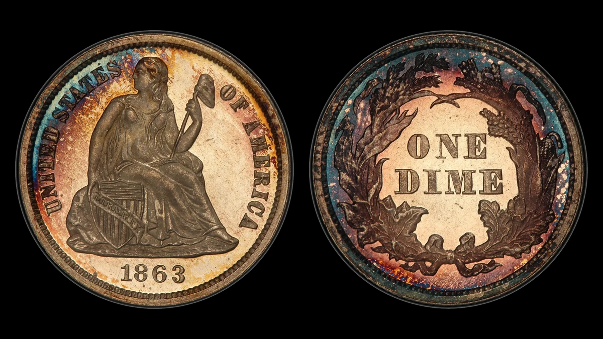 1863 Liberty Seated Dime, obverse and reverse