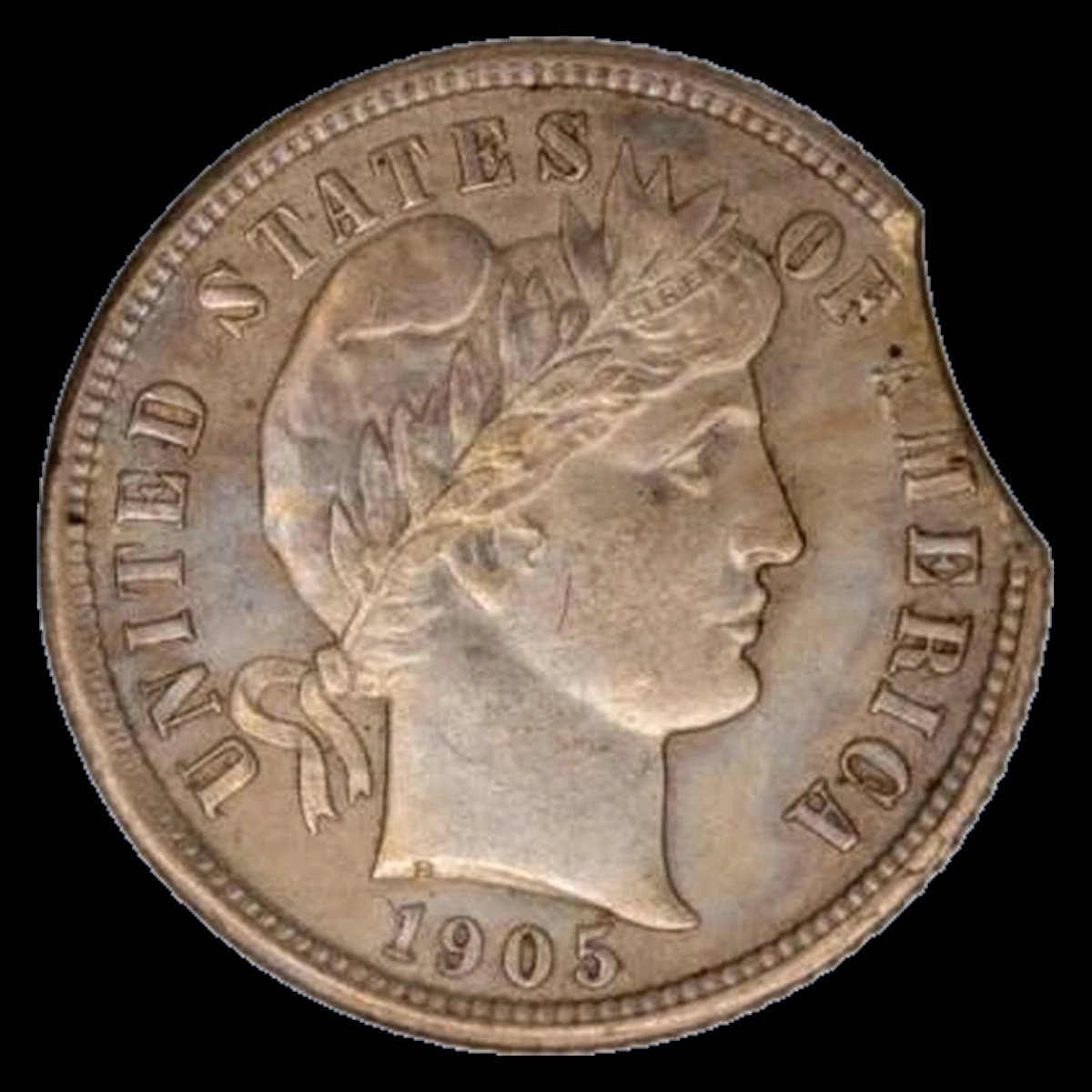 1905 Barber Dime: Clipped Planchet