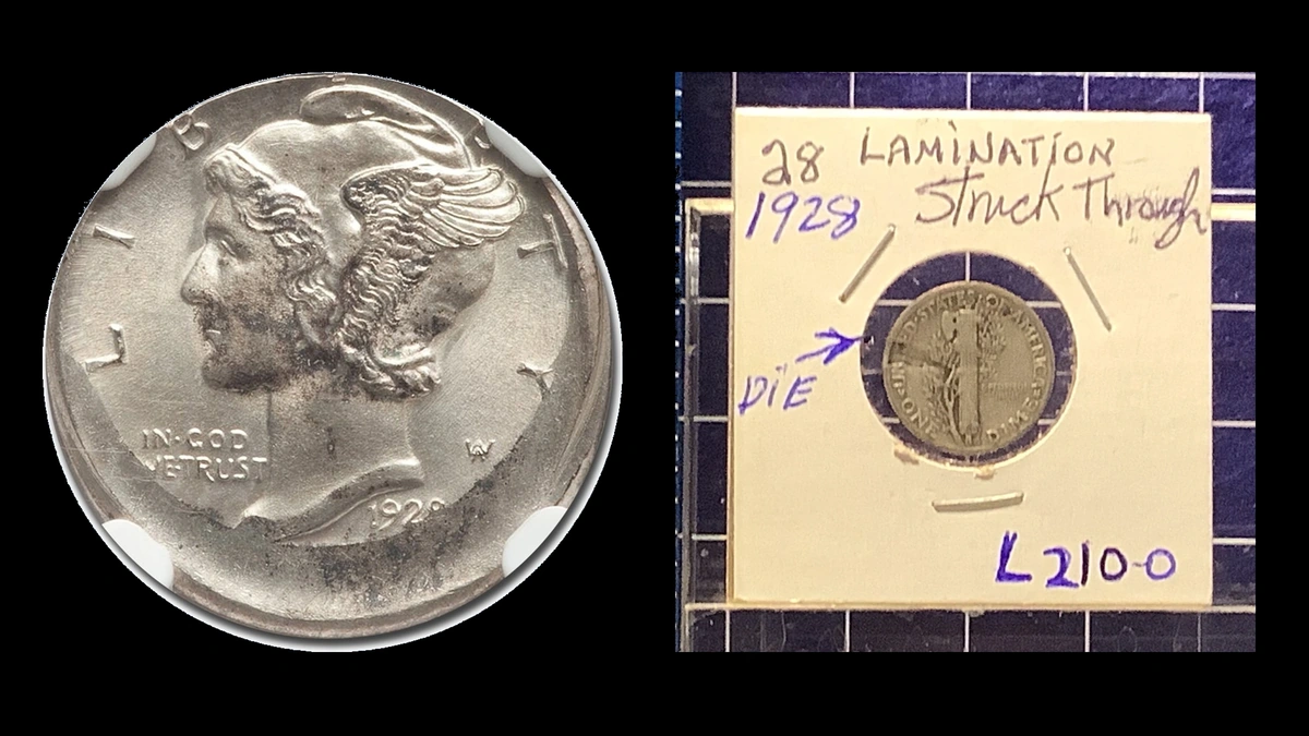1928 Dime Errors — error coin photographs