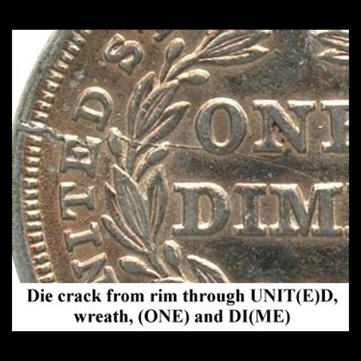 1837 Liberty Seated Dime: Die Crack / Die Chip