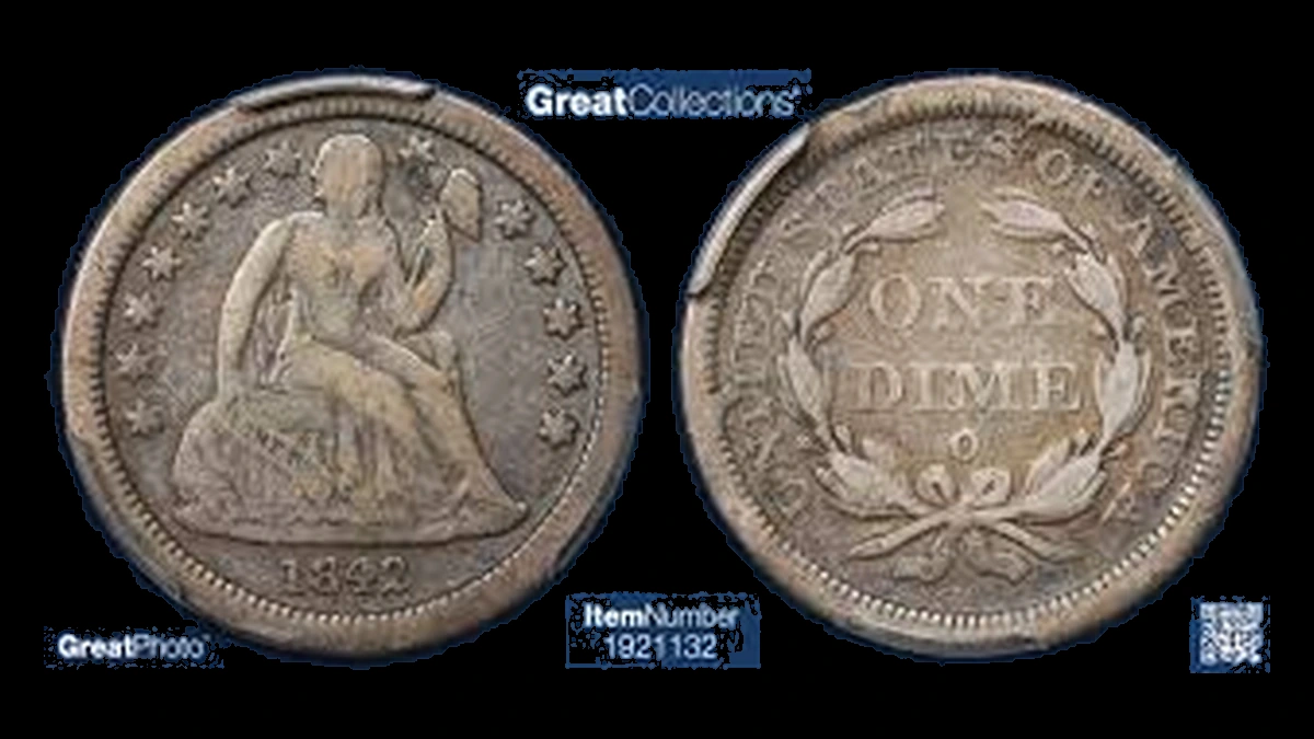 1842 Liberty Seated Dime: Die Crack / Die Chip