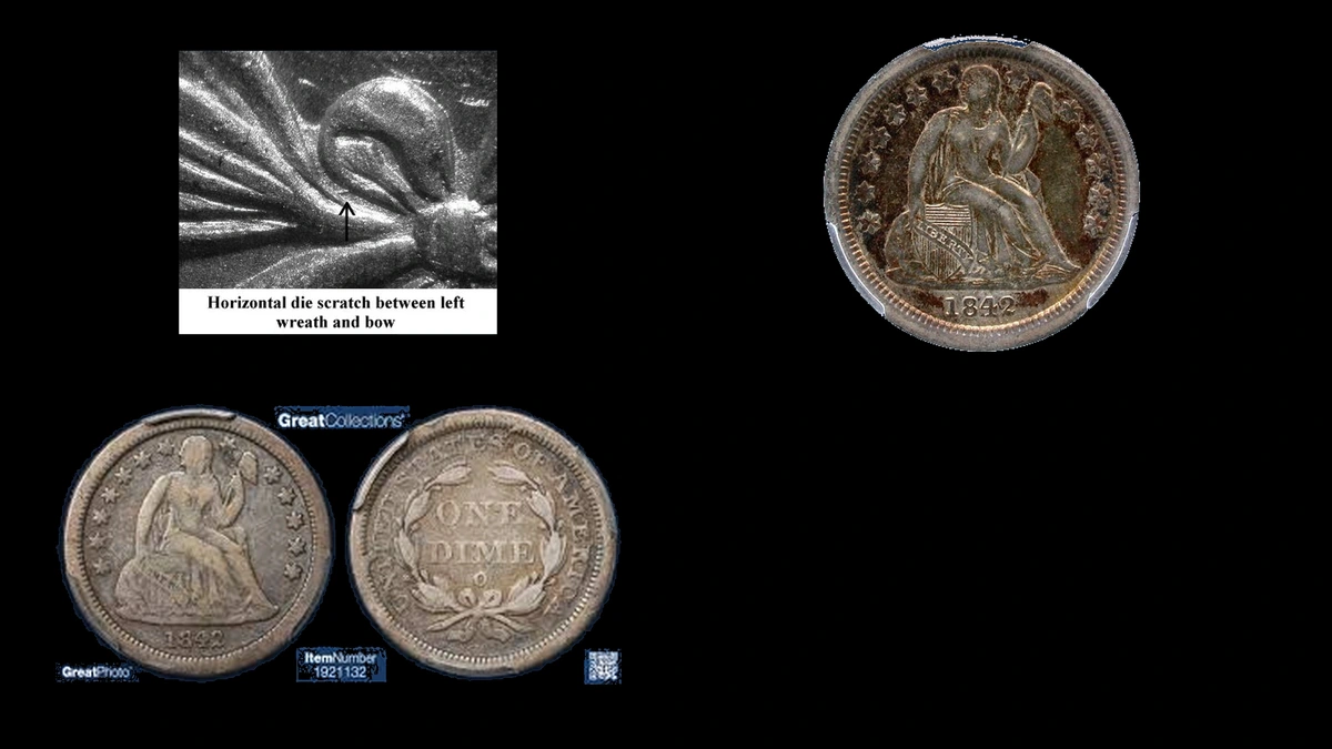 1842 Dime Errors — error coin photographs