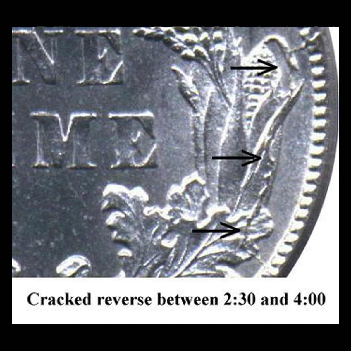 1885 Liberty Seated Dime: Die Crack / Die Chip