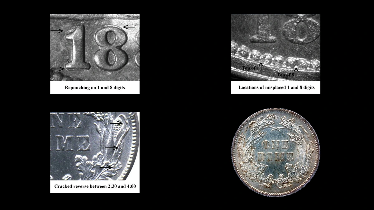 1885 Dime Errors — error coin photographs