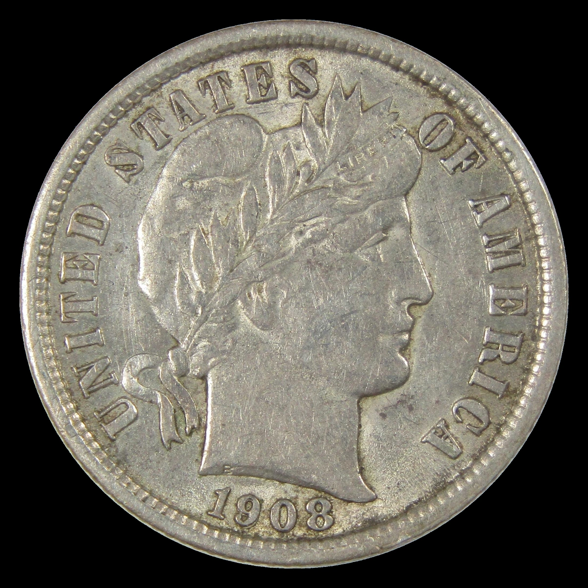 1908 Barber Dime: Repunched Date